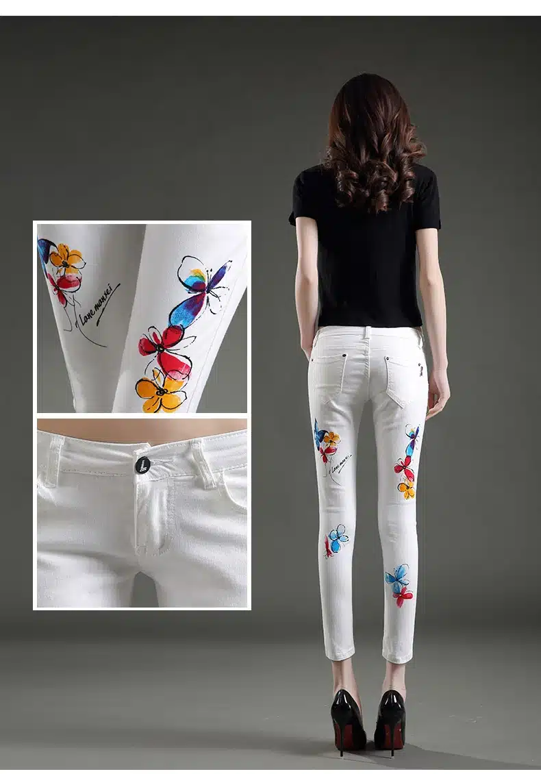 Dongdongta Young Women Girls 2017 New Jeans Pencil Pants Original Design Fashion Ankle-Length Pants Skinny Summer White Jeans 11
