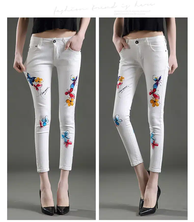 Dongdongta Young Women Girls 2017 New Jeans Pencil Pants Original Design Fashion Ankle-Length Pants Skinny Summer White Jeans 12