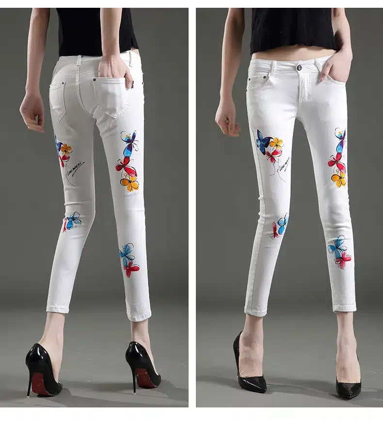 Dongdongta Young Women Girls 2017 New Jeans Pencil Pants Original Design Fashion Ankle-Length Pants Skinny Summer White Jeans 13