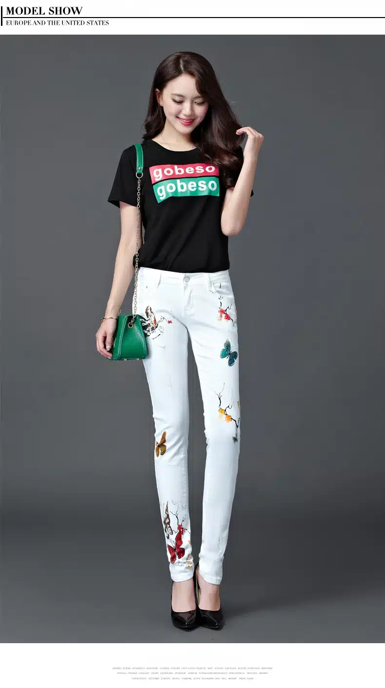 Dongdongta 2017 New Women Girl Jeans White Color Original Design Full Length Summer Mid Waist Fashion Skinny Pencil Pants Jeans 8