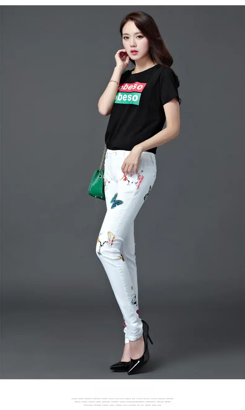 Dongdongta 2017 New Women Girl Jeans White Color Original Design Full Length Summer Mid Waist Fashion Skinny Pencil Pants Jeans 10