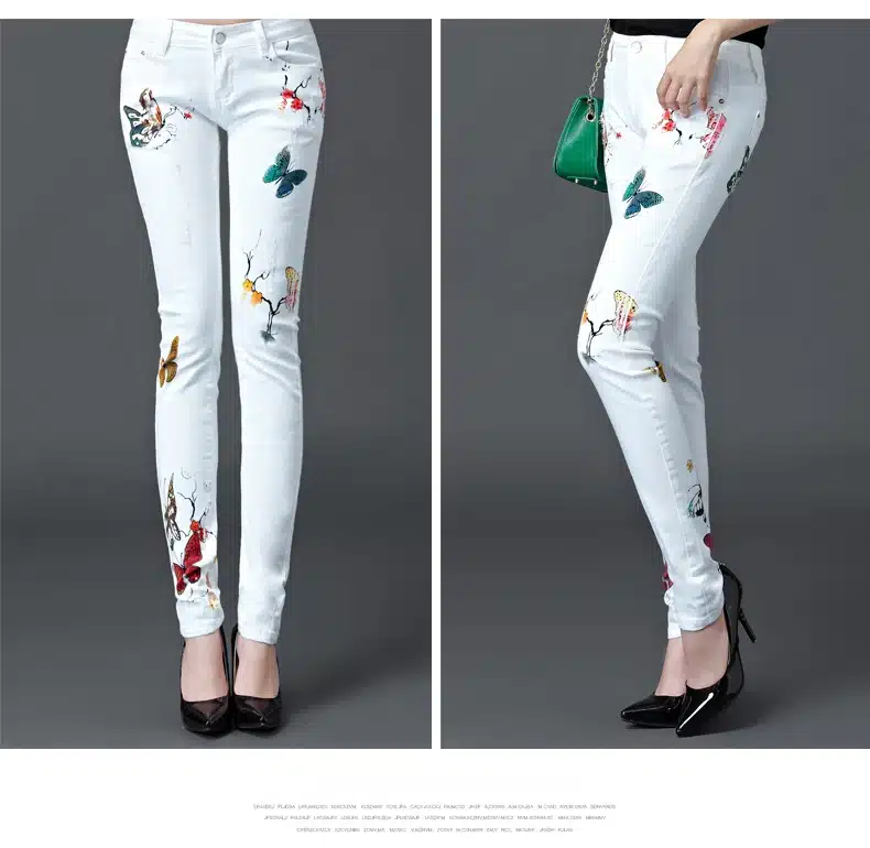 Dongdongta 2017 New Women Girl Jeans White Color Original Design Full Length Summer Mid Waist Fashion Skinny Pencil Pants Jeans 11