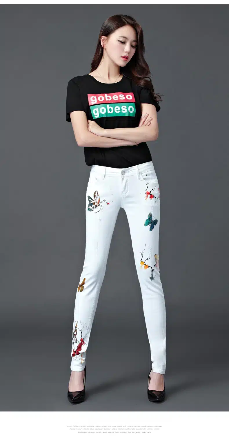 Dongdongta 2017 New Women Girl Jeans White Color Original Design Full Length Summer Mid Waist Fashion Skinny Pencil Pants Jeans 12