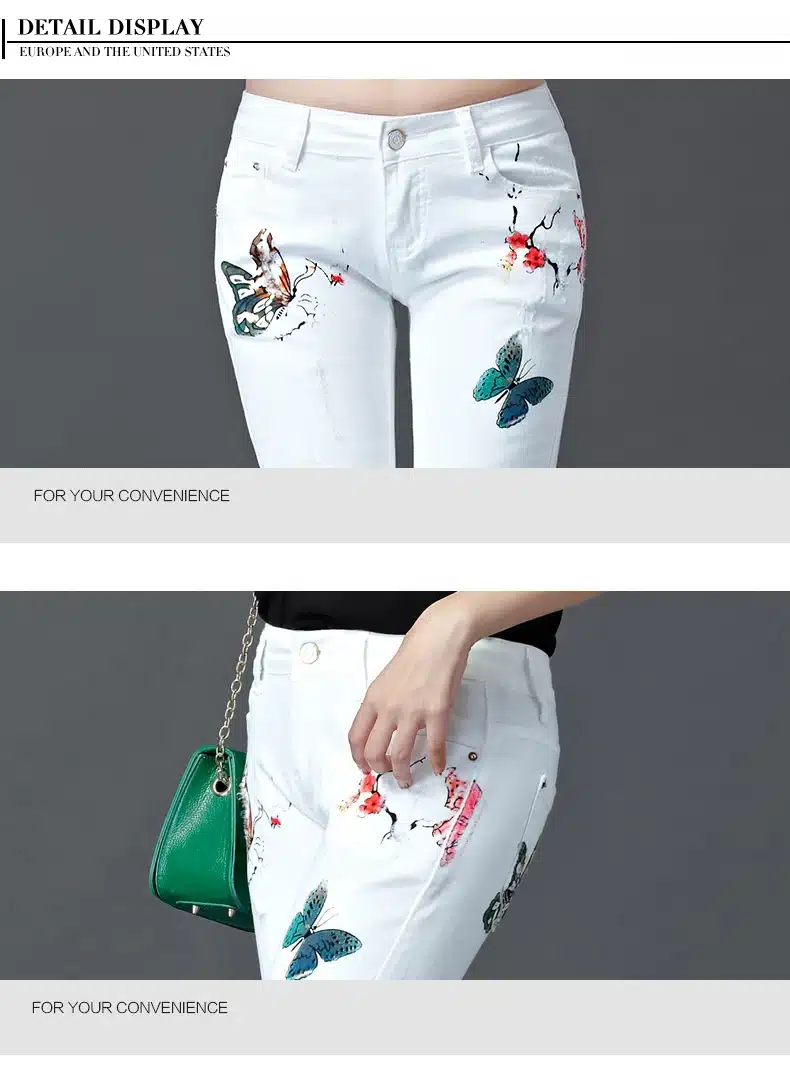 Dongdongta 2017 New Women Girl Jeans White Color Original Design Full Length Summer Mid Waist Fashion Skinny Pencil Pants Jeans 13