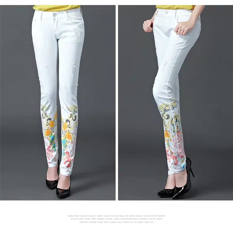 Dongdongta Women Girls White Color Jeans 2017 New Design Summer Original Design Full Length Cotton Mid Waist Skinny Pencil Pants 11