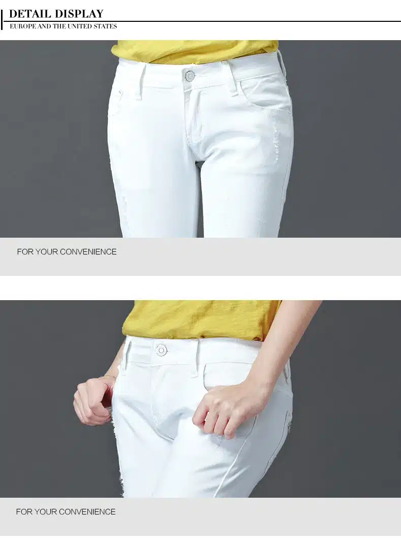 Dongdongta Women Girls White Color Jeans 2017 New Design Summer Original Design Full Length Cotton Mid Waist Skinny Pencil Pants 13