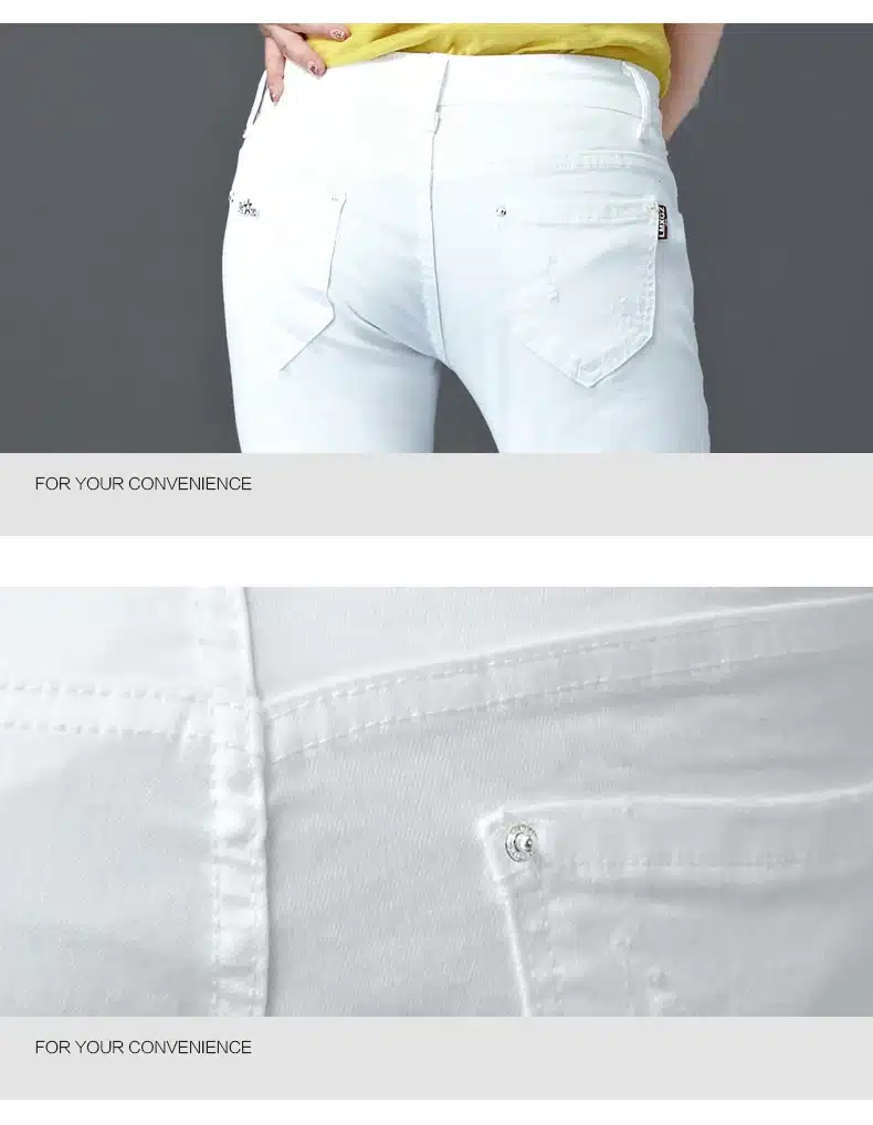 Dongdongta Women Girls White Color Jeans 2017 New Design Summer Original Design Full Length Cotton Mid Waist Skinny Pencil Pants 14