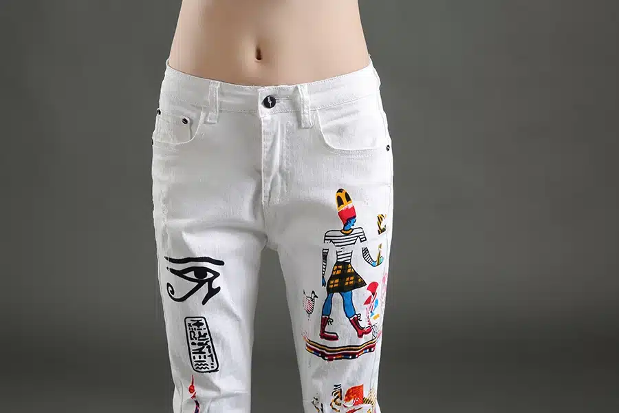 Dongdongta New Women Cross-pants 2017 New Original Design Summer Ankle-Length Pants Mid Waist Painted Washed Fashion Girls Jeans 14