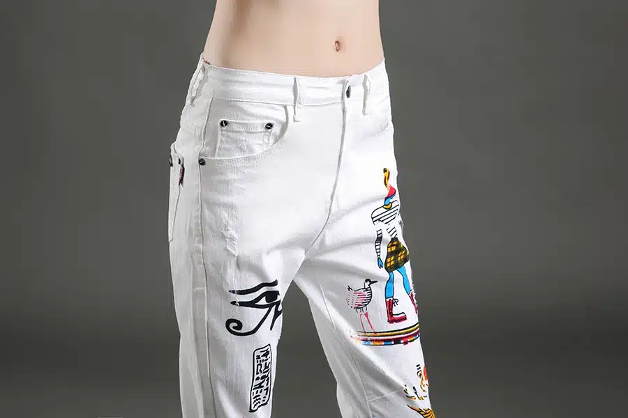 Dongdongta New Women Cross-pants 2017 New Original Design Summer Ankle-Length Pants Mid Waist Painted Washed Fashion Girls Jeans 15