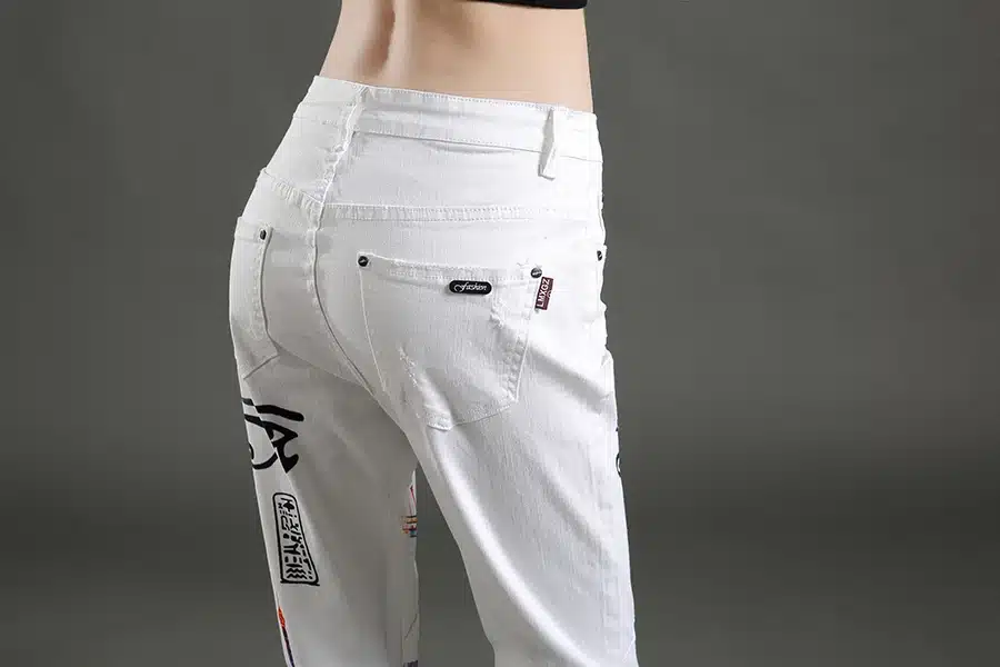 Dongdongta New Women Cross-pants 2017 New Original Design Summer Ankle-Length Pants Mid Waist Painted Washed Fashion Girls Jeans 16