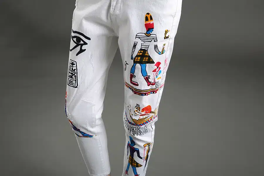 Dongdongta New Women Cross-pants 2017 New Original Design Summer Ankle-Length Pants Mid Waist Painted Washed Fashion Girls Jeans 17