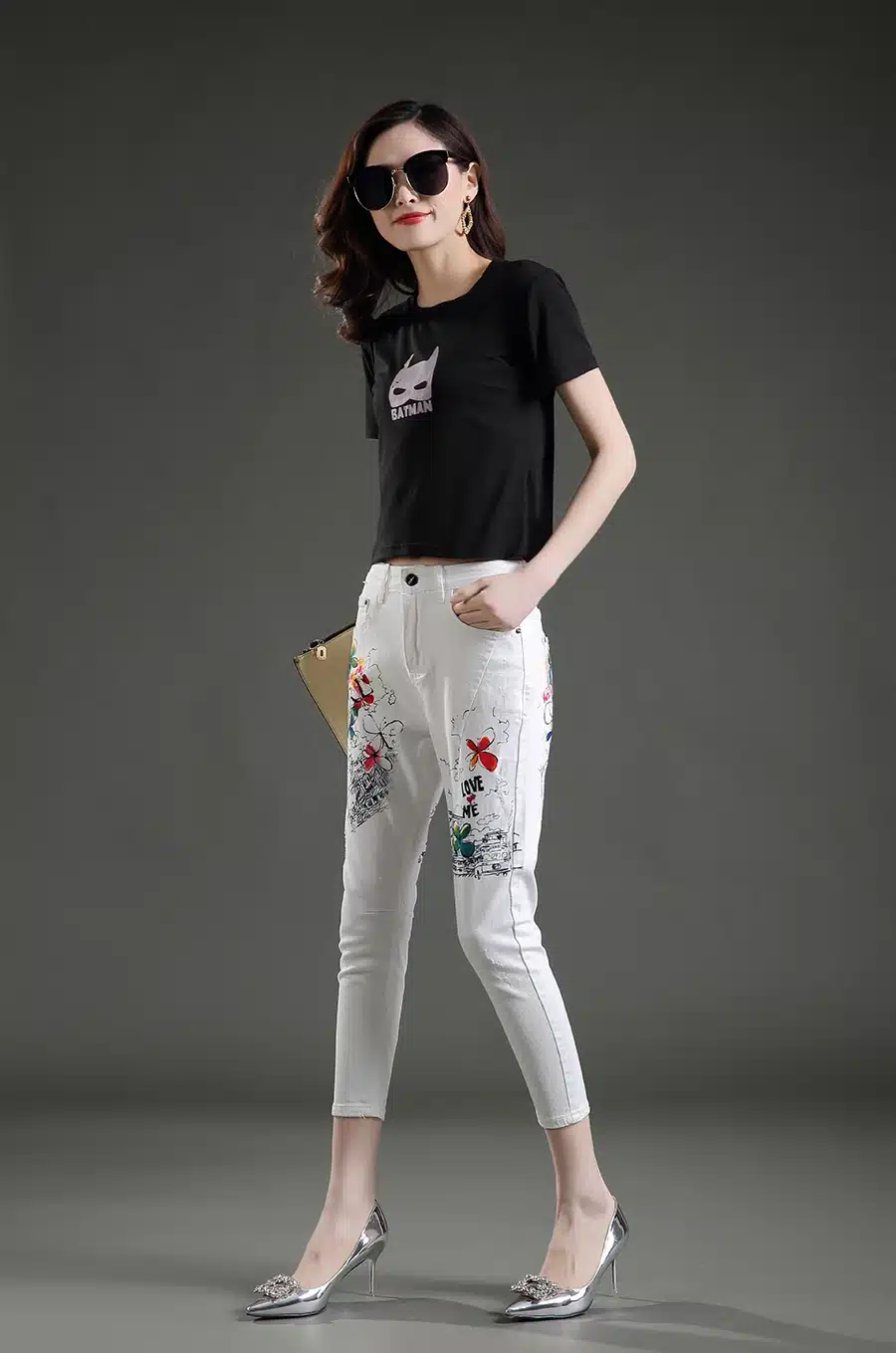 Dongdongta Women Cross-pants 2017 New Original Design Mid Waist Painted Washed Pattern Fashion Summer Girls Female Cotton Jeans 9