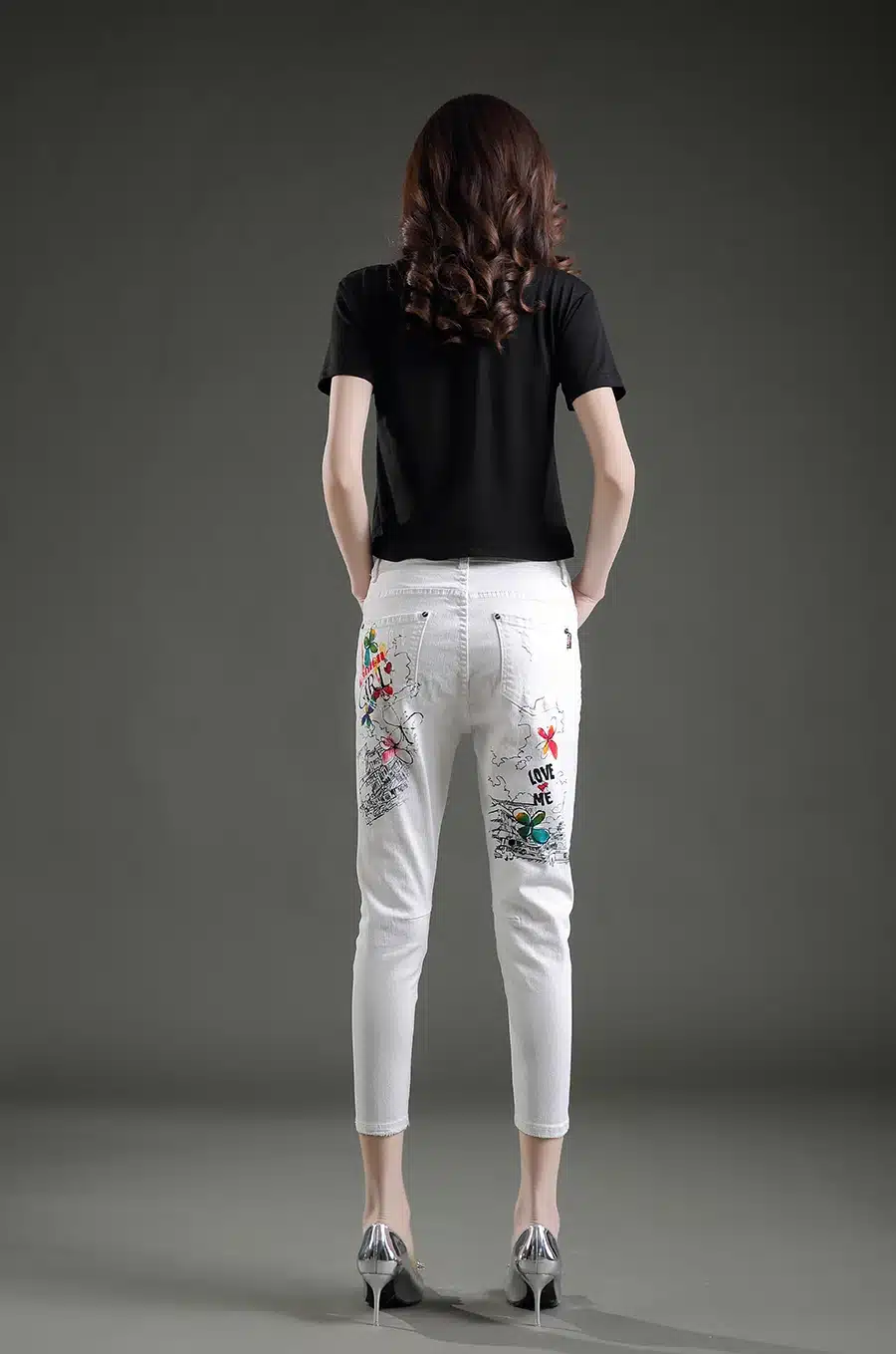 Dongdongta Women Cross-pants 2017 New Original Design Mid Waist Painted Washed Pattern Fashion Summer Girls Female Cotton Jeans 12