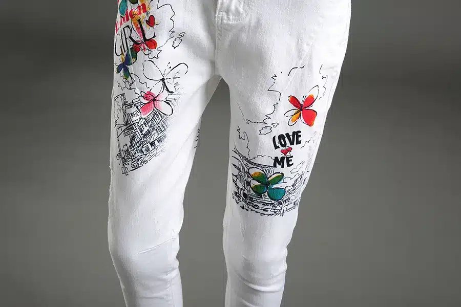 Dongdongta Women Cross-pants 2017 New Original Design Mid Waist Painted Washed Pattern Fashion Summer Girls Female Cotton Jeans 20
