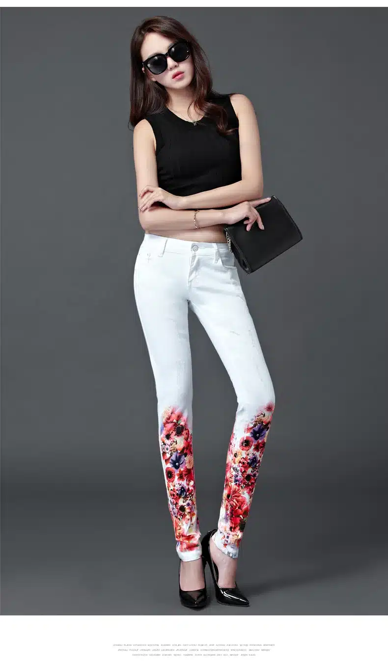 Dongdongta Women Pencil Pants 2017 New Original Design White Color Mid Waist Skinny Fashion Summer Girls Full Length Jeans 9