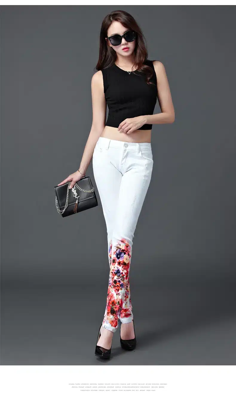 Dongdongta Women Pencil Pants 2017 New Original Design White Color Mid Waist Skinny Fashion Summer Girls Full Length Jeans 10