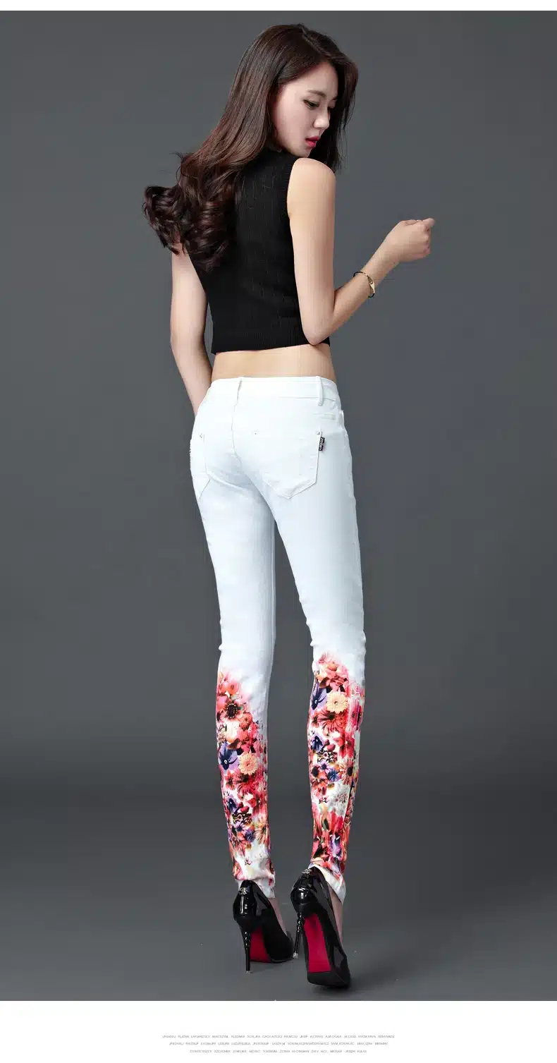Dongdongta Women Pencil Pants 2017 New Original Design White Color Mid Waist Skinny Fashion Summer Girls Full Length Jeans 12