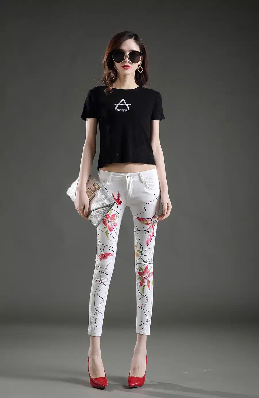 Dongdongta Women Young Girls Skinny Pencil Pants 2017 New Fashion Jeans Original Design Painted Ankle-Length Pants Summer Jeans 8