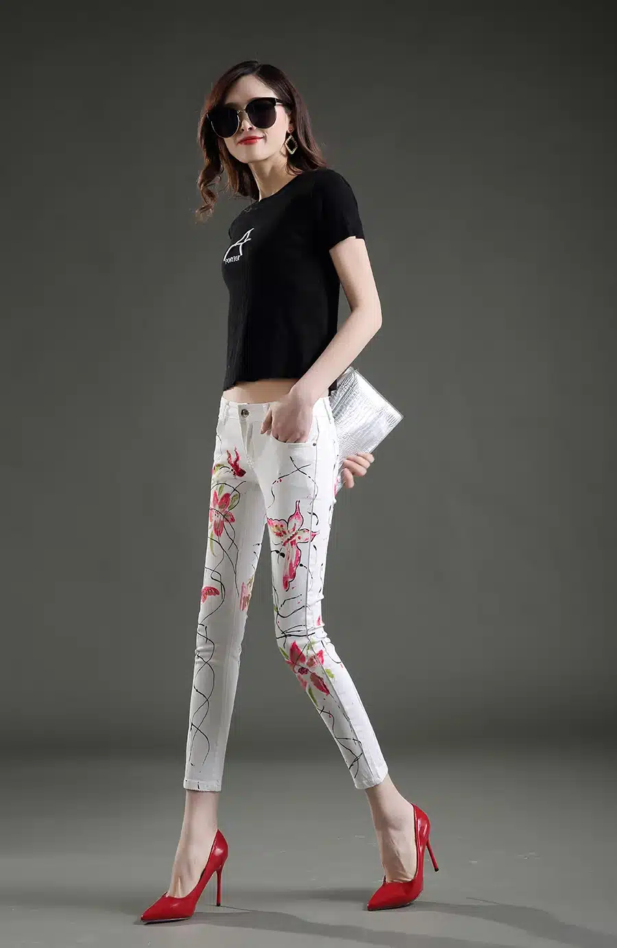 Dongdongta Women Young Girls Skinny Pencil Pants 2017 New Fashion Jeans Original Design Painted Ankle-Length Pants Summer Jeans 9