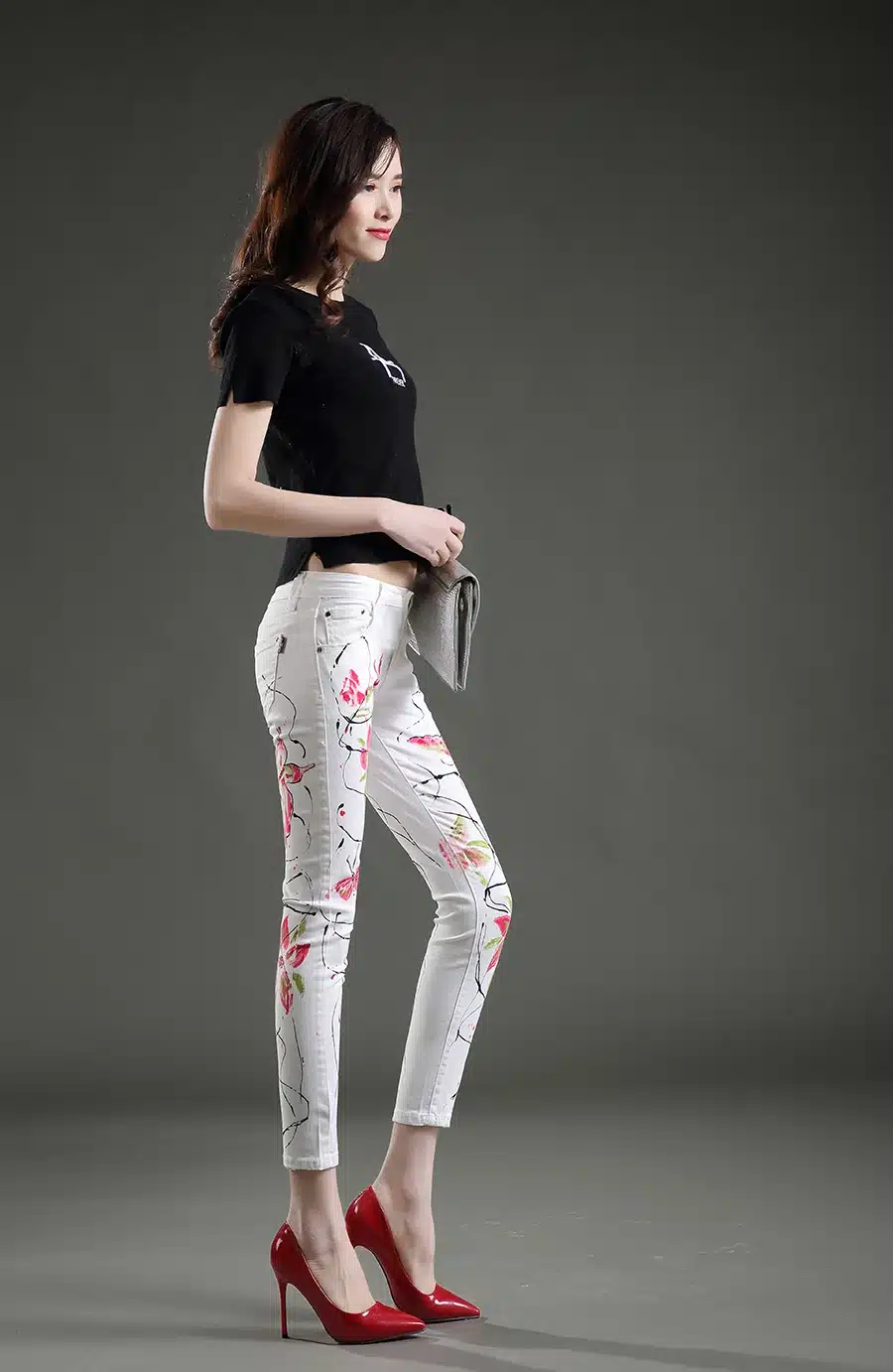 Dongdongta Women Young Girls Skinny Pencil Pants 2017 New Fashion Jeans Original Design Painted Ankle-Length Pants Summer Jeans 11