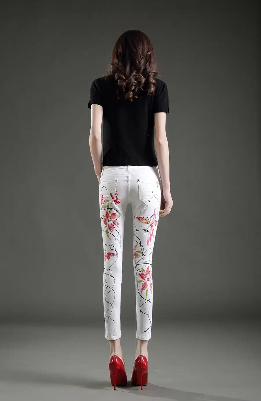 Dongdongta Women Young Girls Skinny Pencil Pants 2017 New Fashion Jeans Original Design Painted Ankle-Length Pants Summer Jeans 12