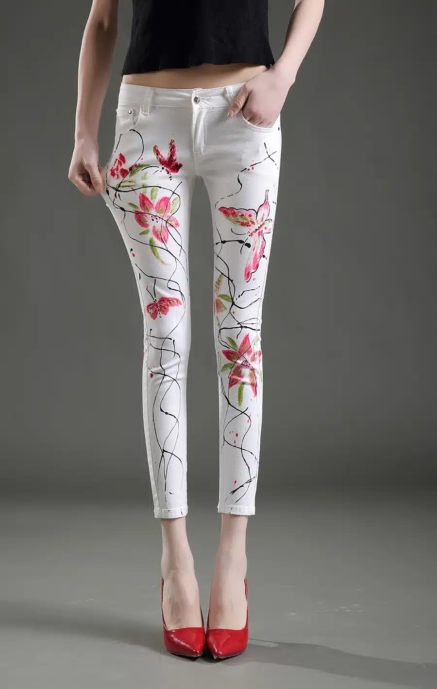 Dongdongta Women Young Girls Skinny Pencil Pants 2017 New Fashion Jeans Original Design Painted Ankle-Length Pants Summer Jeans 13