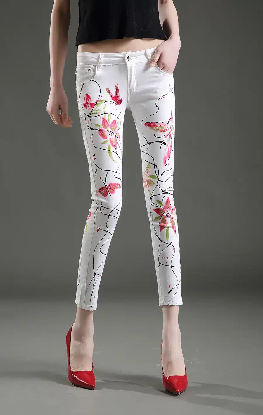 Dongdongta Women Young Girls Skinny Pencil Pants 2017 New Fashion Jeans Original Design Painted Ankle-Length Pants Summer Jeans 14
