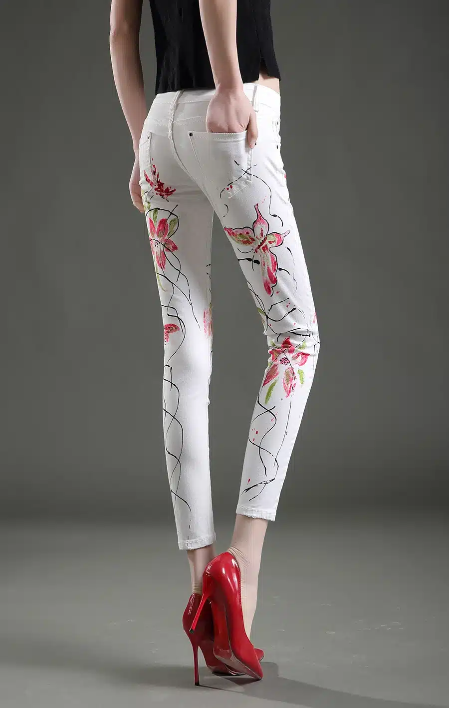 Dongdongta Women Young Girls Skinny Pencil Pants 2017 New Fashion Jeans Original Design Painted Ankle-Length Pants Summer Jeans 15