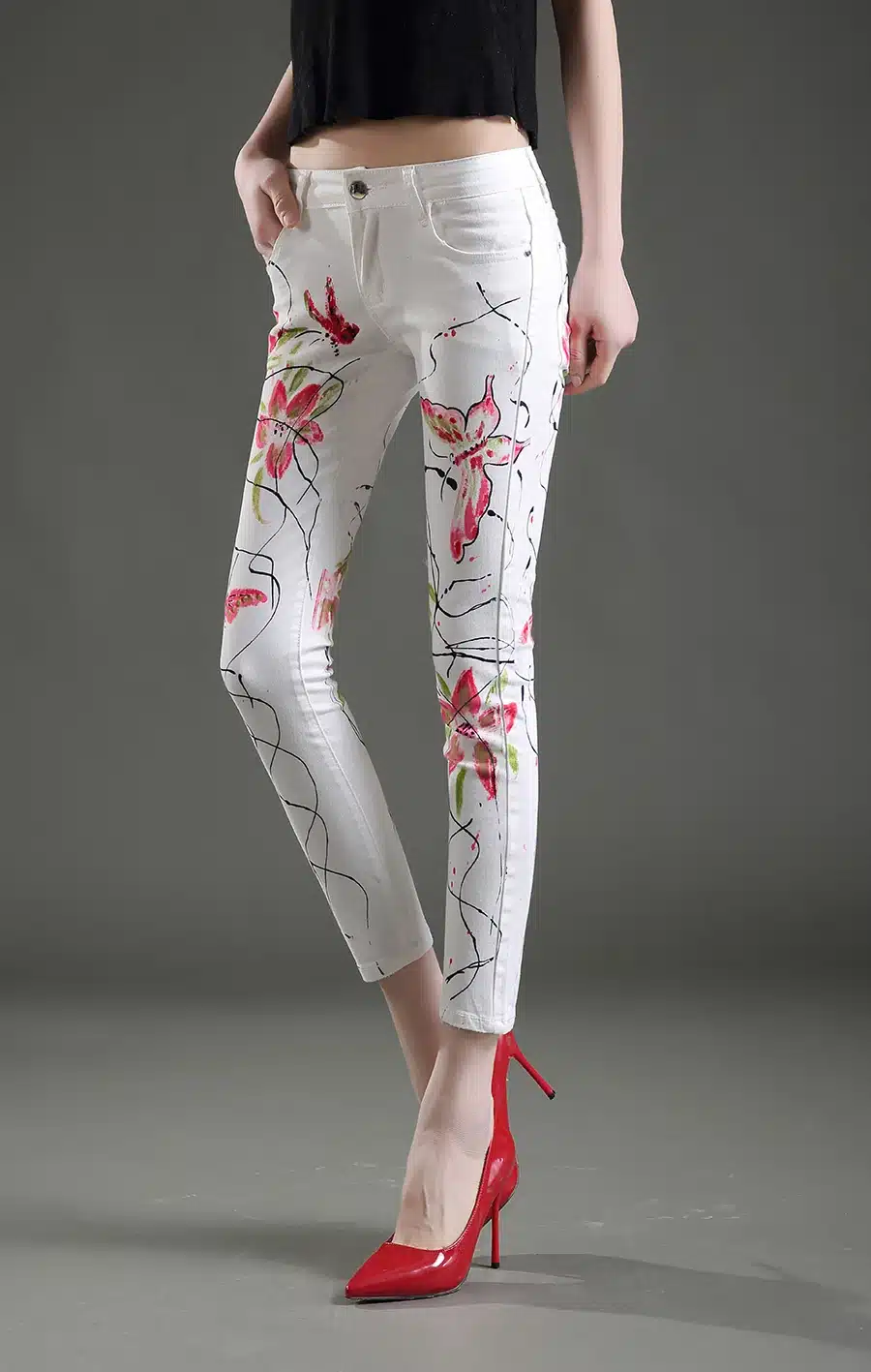 Dongdongta Women Young Girls Skinny Pencil Pants 2017 New Fashion Jeans Original Design Painted Ankle-Length Pants Summer Jeans 16