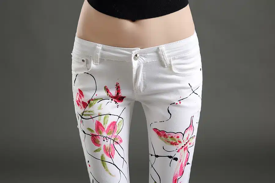 Dongdongta Women Young Girls Skinny Pencil Pants 2017 New Fashion Jeans Original Design Painted Ankle-Length Pants Summer Jeans 17