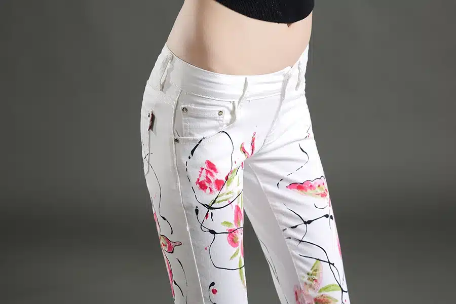 Dongdongta Women Young Girls Skinny Pencil Pants 2017 New Fashion Jeans Original Design Painted Ankle-Length Pants Summer Jeans 18