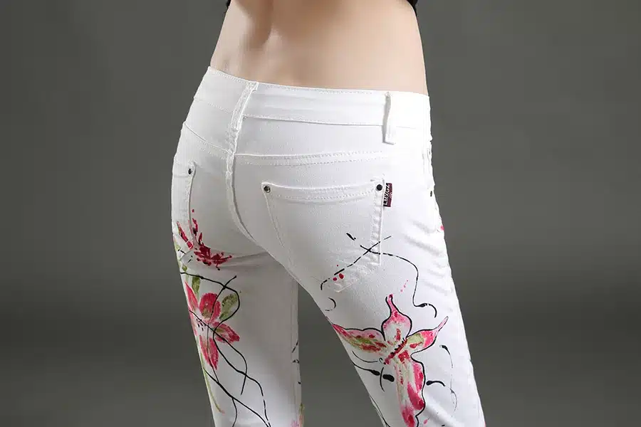 Dongdongta Women Young Girls Skinny Pencil Pants 2017 New Fashion Jeans Original Design Painted Ankle-Length Pants Summer Jeans 19