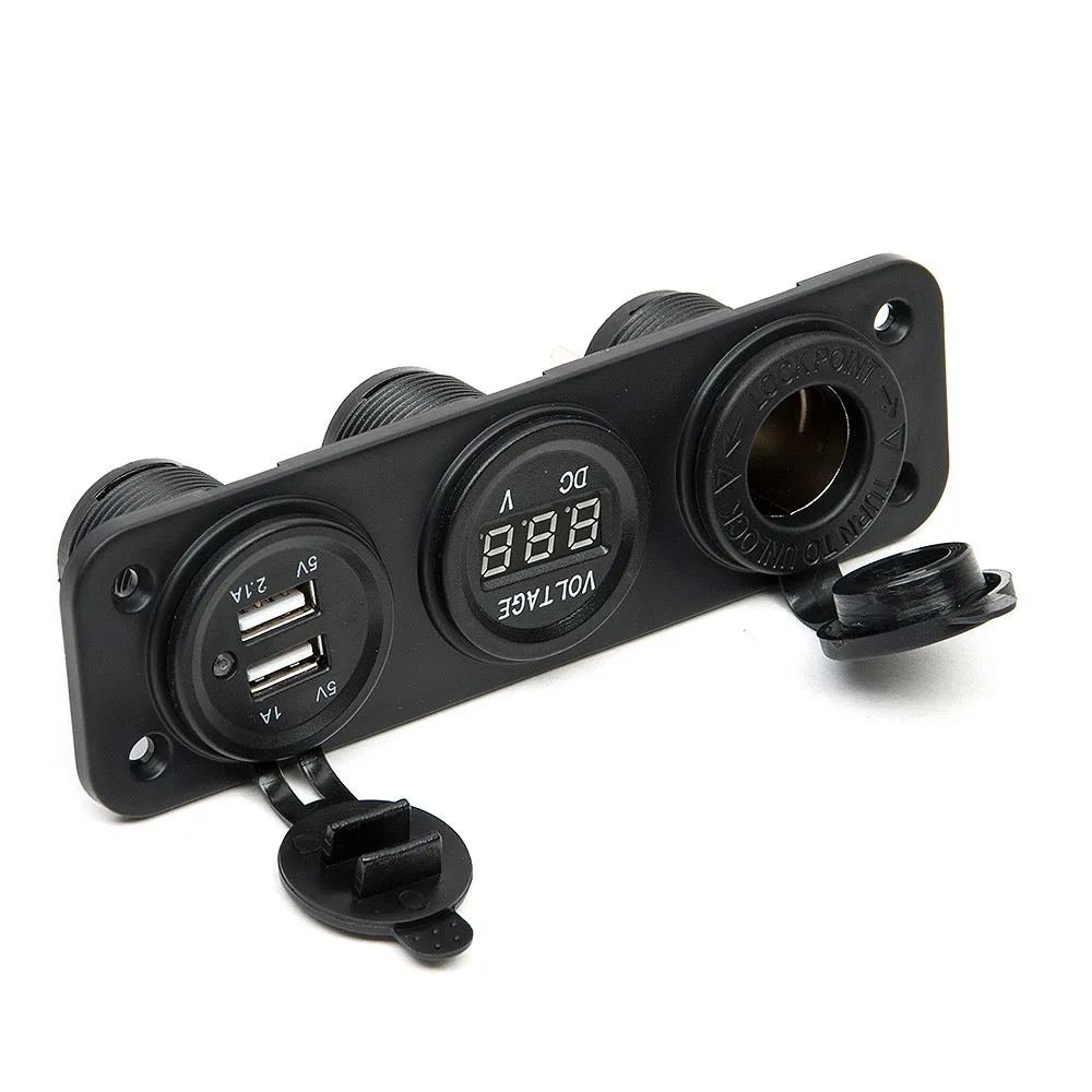 2017 Car Charger Motorcycle Plug Dual USB Adaptor+12V/24V Cigarette Lighter Socket Blue LED +Digital Voltmeter Mobile Phone 22