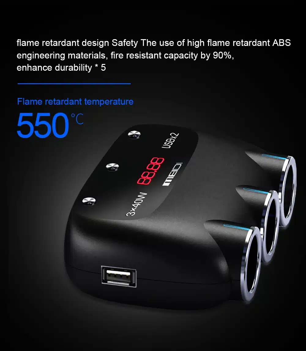 MEIDI Car Charger Cigarette Lighter 12V 120W Dual USB Car Charger Adapter Socket Splitter With Voltage LED Display for iPhone6 7 6