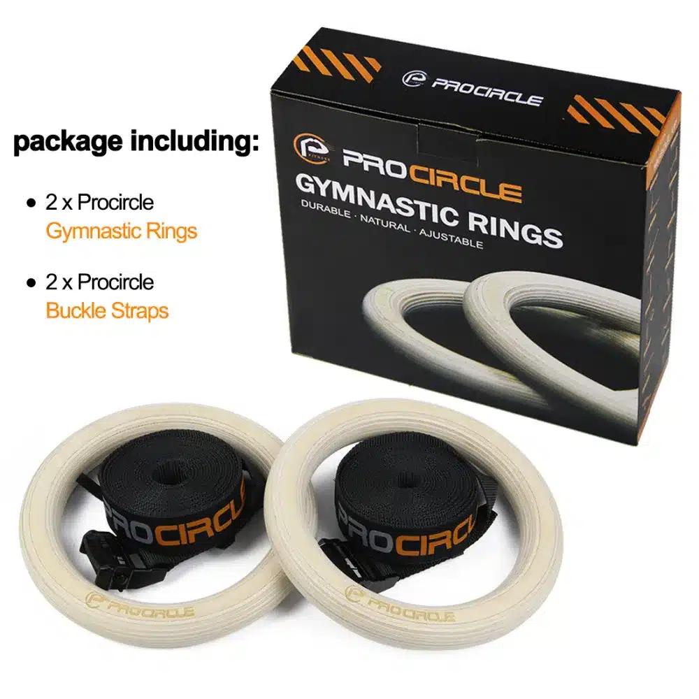 PROCIRCLE Wood Gymnastic Rings Gym Rings with Adjustable Long Buckles Straps Workout For Home Gym & Cross Fitness 9