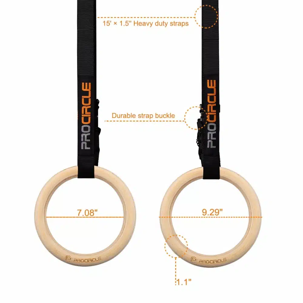 PROCIRCLE Wood Gymnastic Rings Gym Rings with Adjustable Long Buckles Straps Workout For Home Gym & Cross Fitness 11