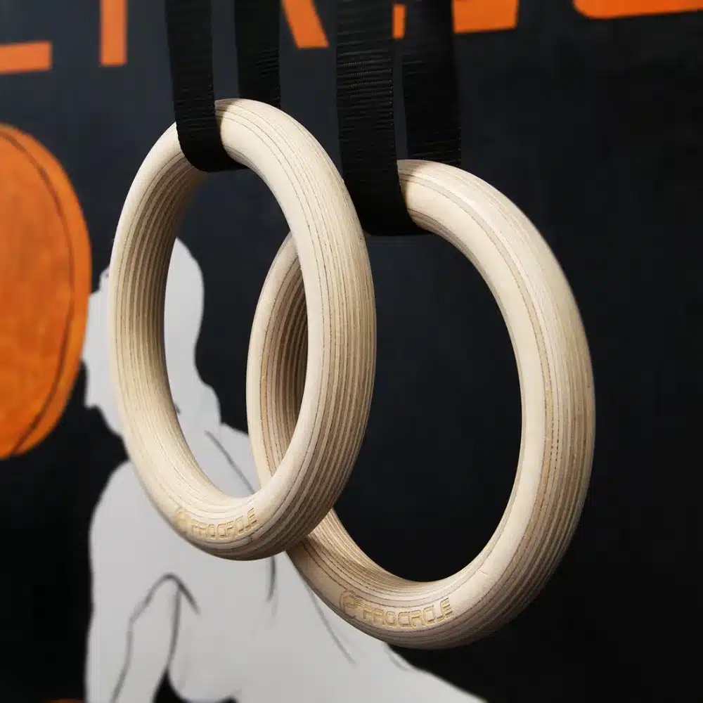 PROCIRCLE Wood Gymnastic Rings Gym Rings with Adjustable Long Buckles Straps Workout For Home Gym & Cross Fitness 18
