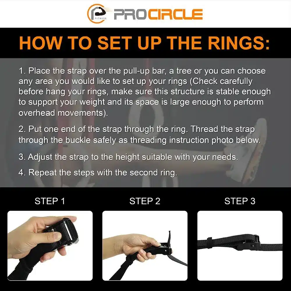 PROCIRCLE Wood Gymnastic Rings Gym Rings with Adjustable Long Buckles Straps Workout For Home Gym & Cross Fitness 19