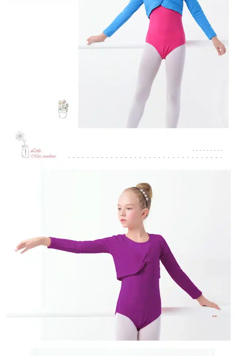 Girls Kids Ballet Leotards Coat Pink High Waist Dance Clothes Children Long Sleeve Gymnastics Leotard Overall 13