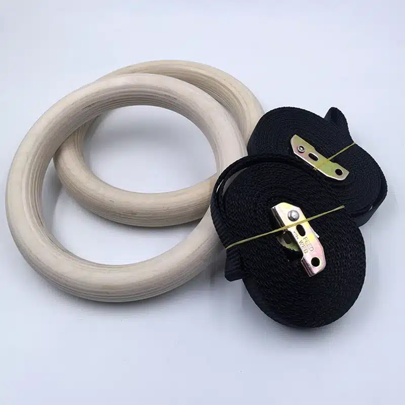 FervorFOX 1pair/lot wood wooden 1.1" Portable Gymnastics Rings home fitness Gym crossfit strength training 9