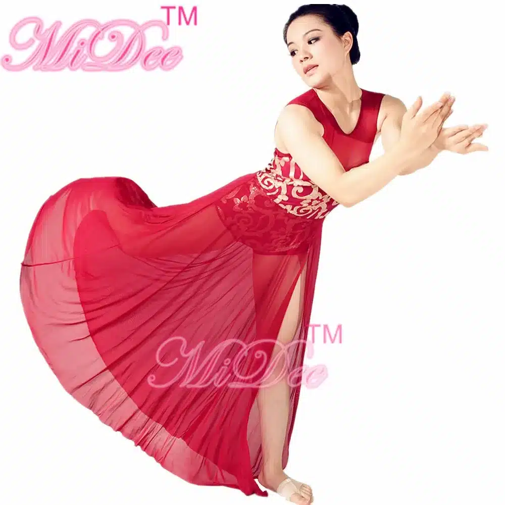 Elegant Adult Long Skirt Lyrical Dance Costumes Ballet Dance Dress Skating Gymnastics Leotard Wear For Girls 12