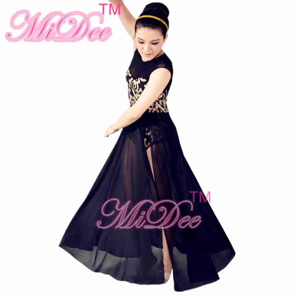 Elegant Adult Long Skirt Lyrical Dance Costumes Ballet Dance Dress Skating Gymnastics Leotard Wear For Girls 13