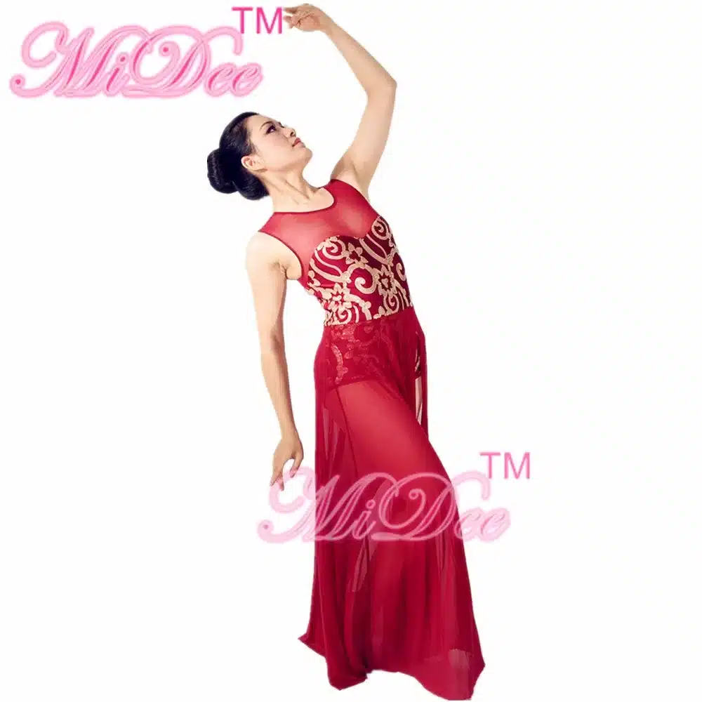 Elegant Adult Long Skirt Lyrical Dance Costumes Ballet Dance Dress Skating Gymnastics Leotard Wear For Girls 15