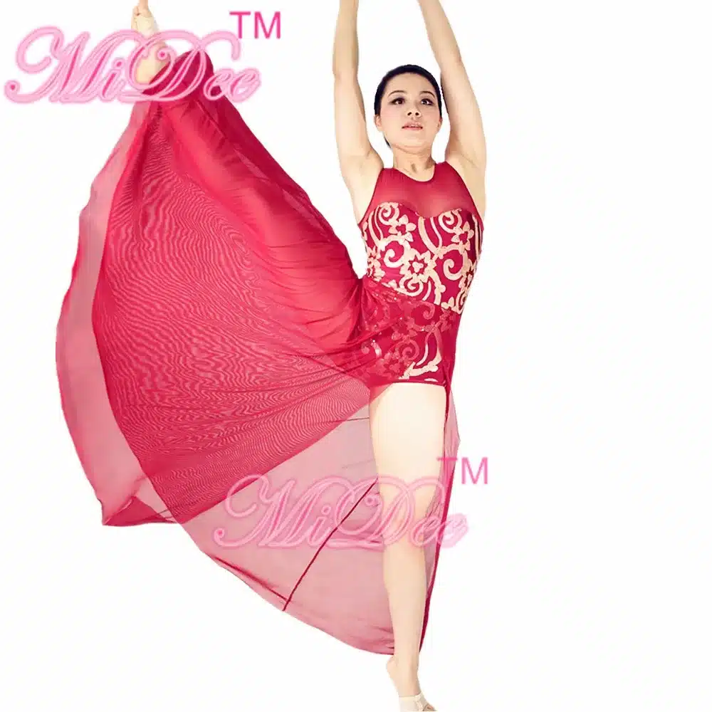 Elegant Adult Long Skirt Lyrical Dance Costumes Ballet Dance Dress Skating Gymnastics Leotard Wear For Girls 18