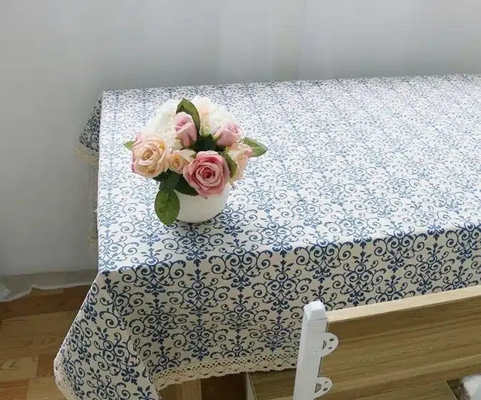 Retro Blue and White Table Cloth with Lace Cotton Print Chinese Style Rectangular Dinning Tablecloths Cover Home Decor ZB-9 12