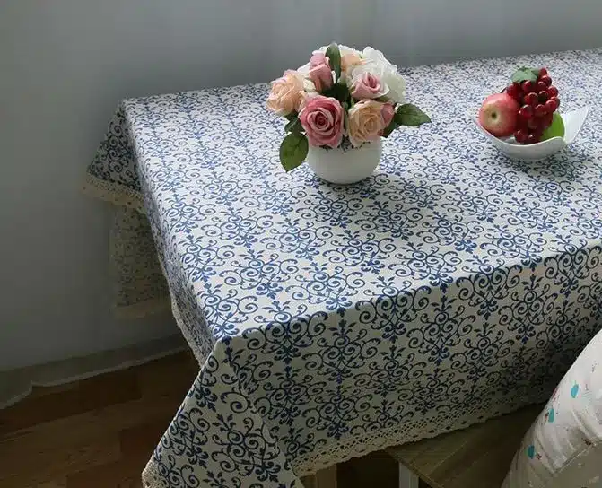 Retro Blue and White Table Cloth with Lace Cotton Print Chinese Style Rectangular Dinning Tablecloths Cover Home Decor ZB-9 13