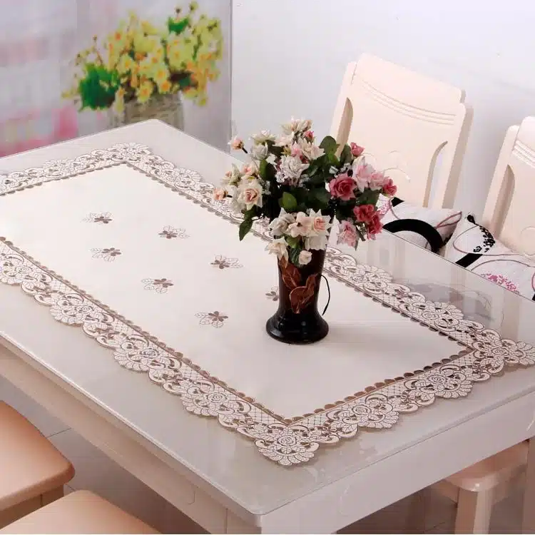 vezon Europe Polyester Satin Jacquard Embroidery Floral Tablecloth Solid Color Embroidered Table Linen Cloth towel Cover Overlay 13