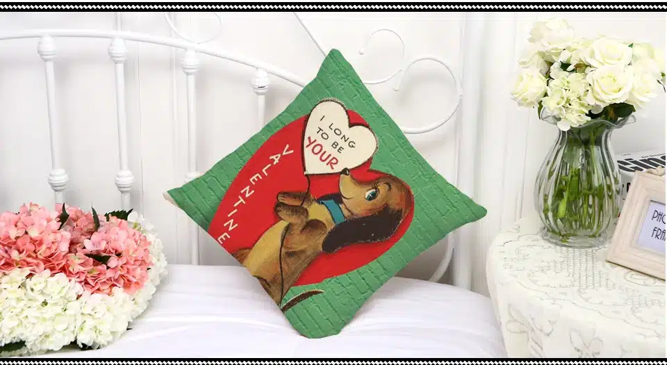 Miracille Square 18" Euro Dachshund Dog Cushion Cover Cartoon Pugs Linen Animals Pillowcase Home Decor Chair Sofa Seat 10