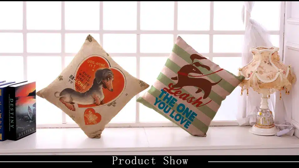 Miracille Square 18" Euro Dachshund Dog Cushion Cover Cartoon Pugs Linen Animals Pillowcase Home Decor Chair Sofa Seat 11