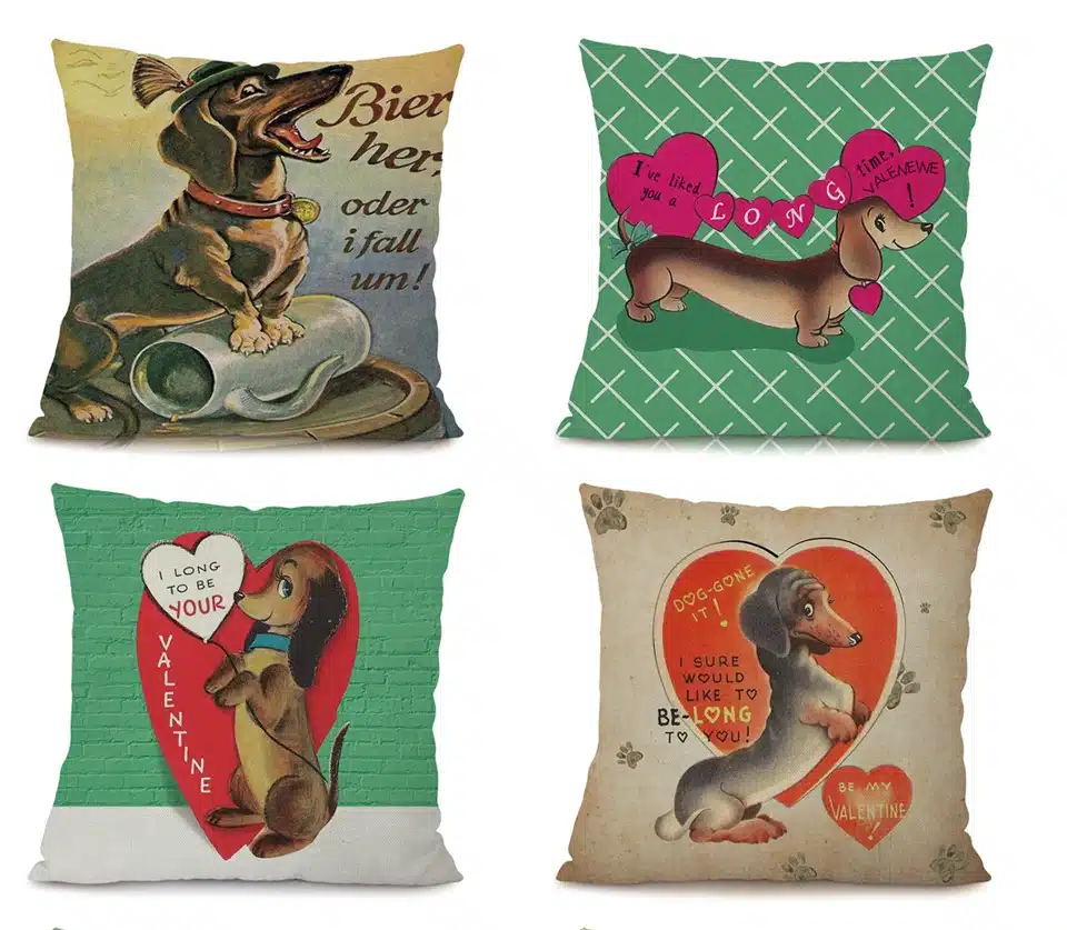 Miracille Square 18" Euro Dachshund Dog Cushion Cover Cartoon Pugs Linen Animals Pillowcase Home Decor Chair Sofa Seat 12